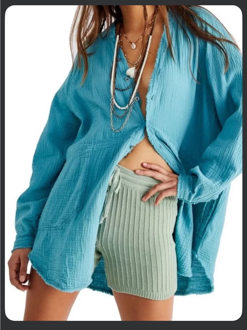 We The Free Turquoise Gauze Button-Down Shirt